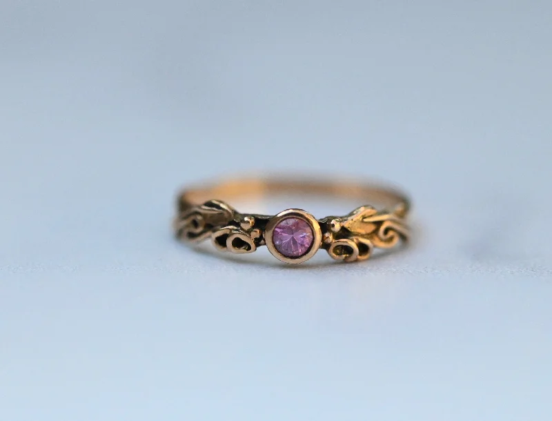 women halo diamond rings -Mini Tendril Sapphire 14k Gold Ring Setting - Made To Order