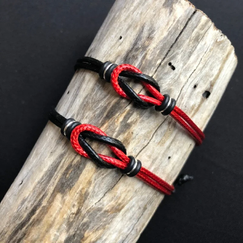 women leather bracelets -Sanibel, Celtic Knot, His and Hers Bracelets, Red and Black Waxed Cord Bracelets, Couples Bracelets, Waterproof WC001654