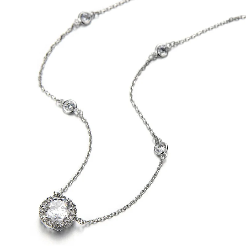 women luxury diamond necklaces -Beautiful 7mm Cz Cubic Zirconia Round Solitaire Necklace with 17 Inches Chain