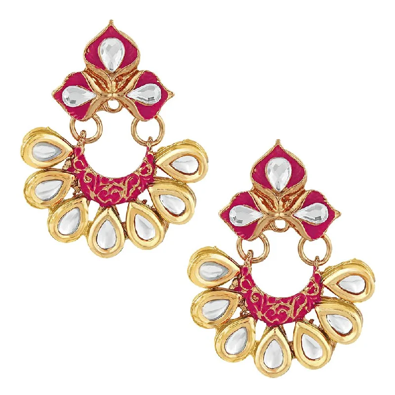 women geometric stud earrings -Mahi Traditional Floral Chandbali Kundan and Red Meenakariwork Earrings for Women (ER1109679G)