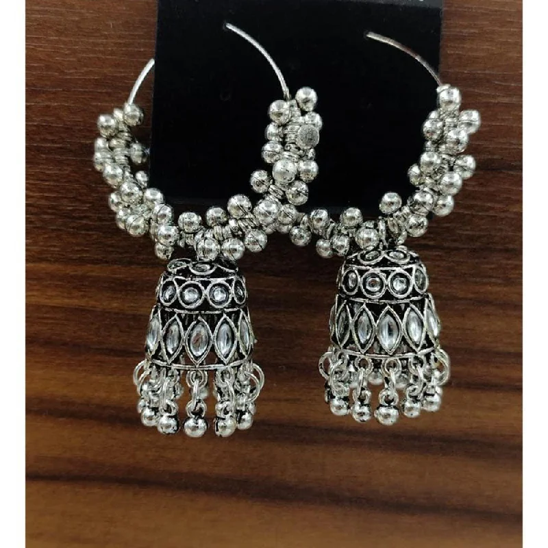 women cubic zirconia earrings -Akruti Collection Oxidised Plated Kundan And Ghungroo Jhumki Earring