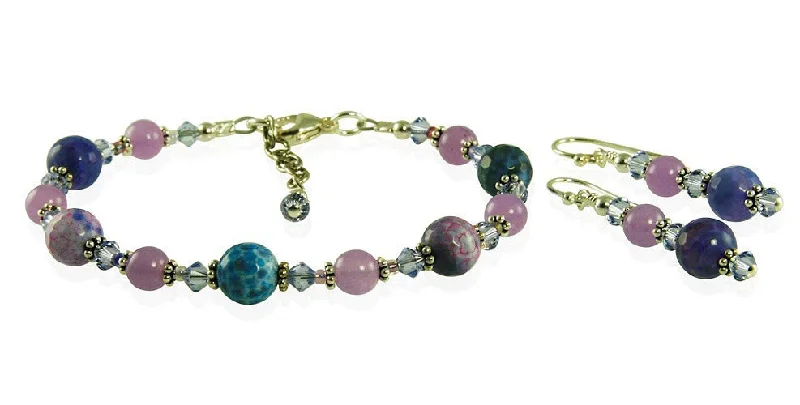 women fashion bangles set -Purple Jade Agate Gemstone Bracelet Set