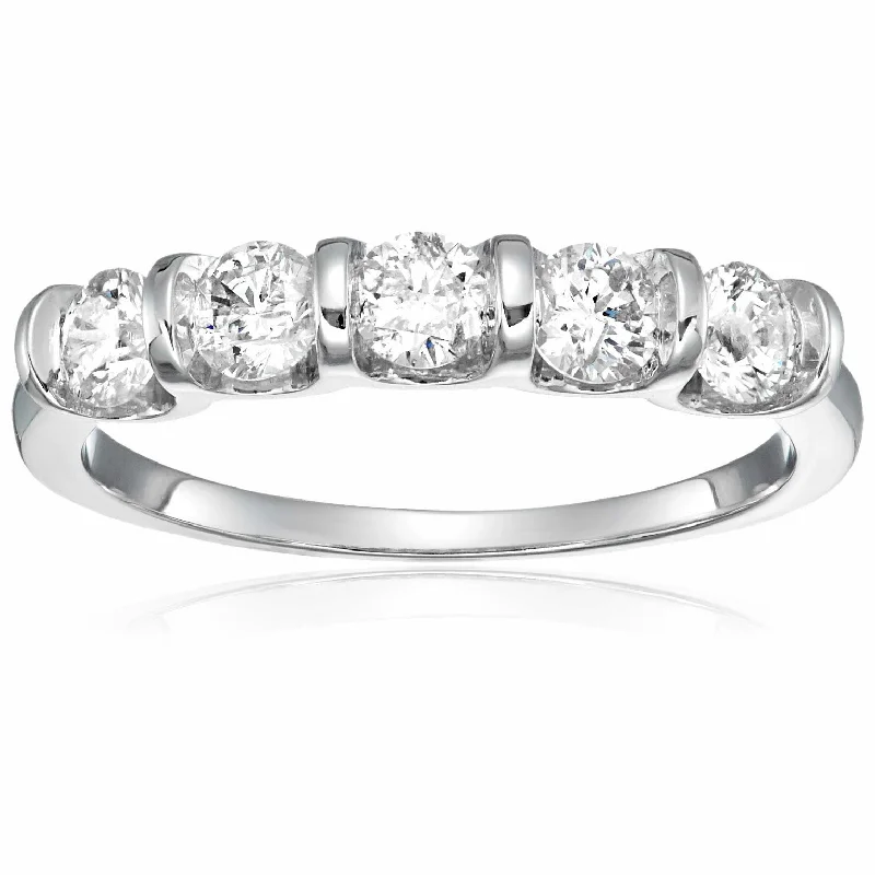 women engagement rings with matching bands -1 cttw Certified SI2-I1 5 Stone Diamond Ring 14K White or Yellow Gold Channel