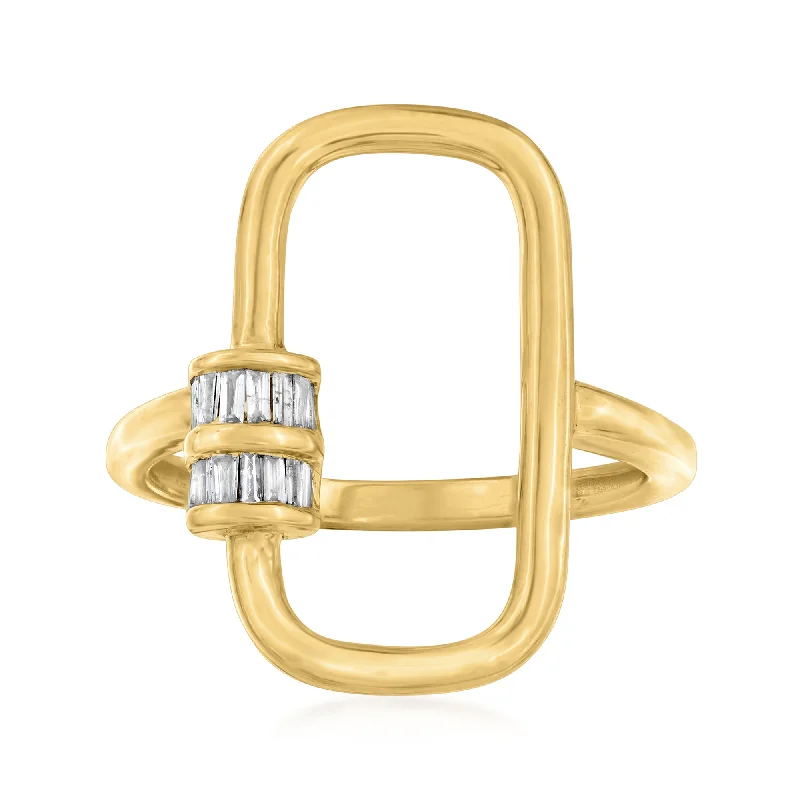 women fancy engagement rings -Ross-Simons Tapered Baguette Diamond Oval Carabiner-Link Ring in 18kt Gold Over Sterling