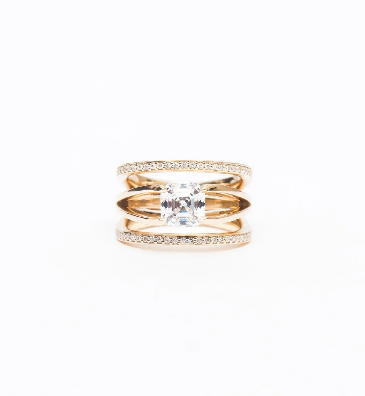 women gold-plated rings -White Diamond Acute Enclose Ring, GOLD, 6