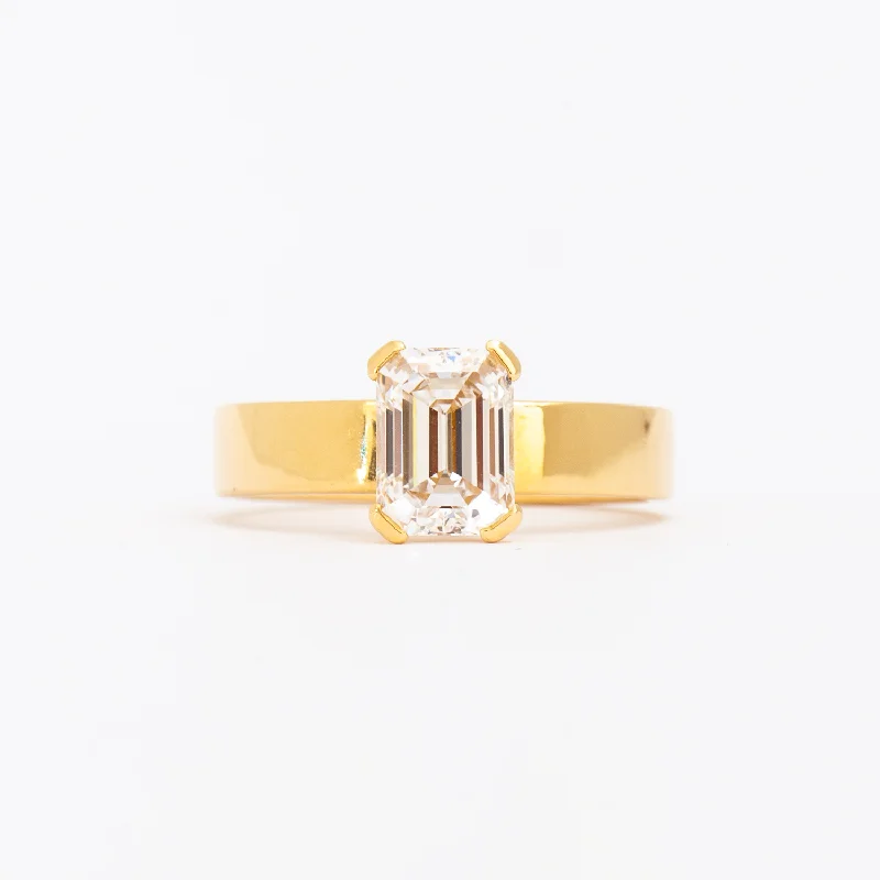 women princess cut rings -1.57 ct Lab-Grown Emerald Cut Diamond Temple Ring