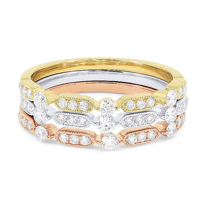 women diamond solitaire engagement rings -14K Tri Color Gold,white Diamond Ring