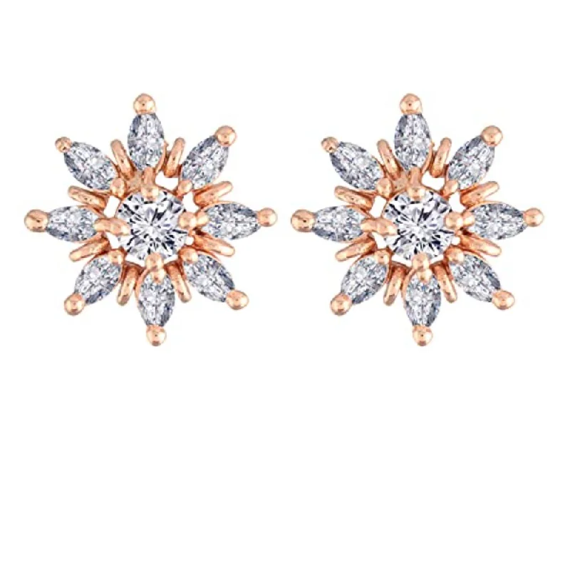 women luxury diamond earrings -Etnico Stylish Latest Fashion Rose Gold Plated Cubic Zirconia American Diamoand Floral Stud Earrings For Women/Girls (E2889)