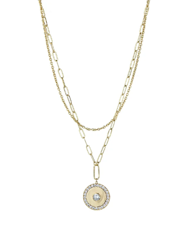 women vintage charm necklaces -Double Stranded Cubic Zirconia Disc Pendant Necklace