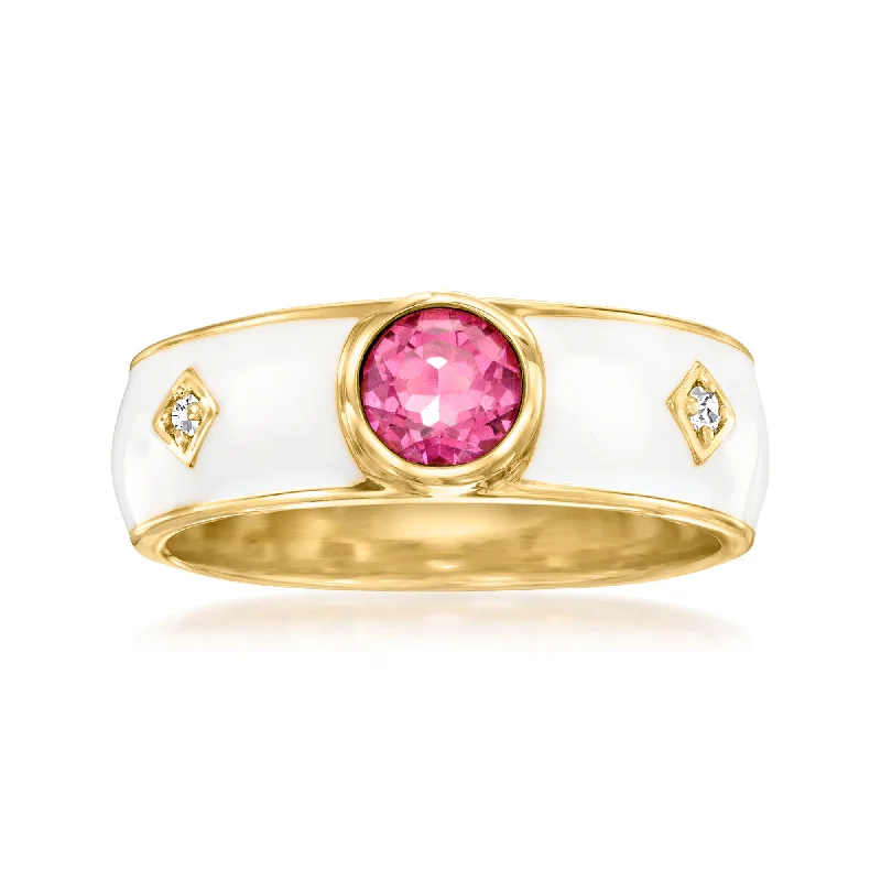 women heart-shaped engagement rings -Ross-Simons Pink Topaz Ring With Diamond Accents and White Enamel in 18kt Gold Over Sterling