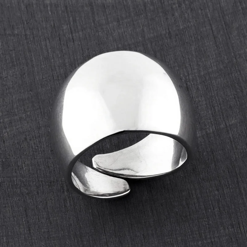 women thick band rings -Plain Wide Sterling Silver Adjustable Ring