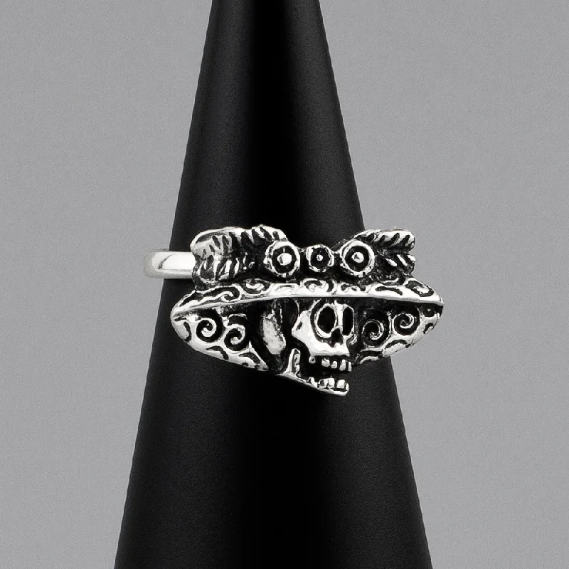 women custom engraved rings -Mexican Silver Catrina Skull Ring