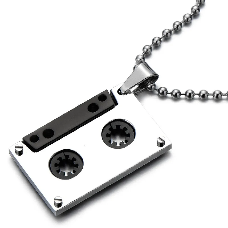 women art deco necklaces -Unisex Cassette Pendant Necklace for Men for Women Stainless Steel with 30 Inches Ball Chain