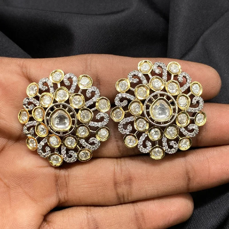 women elegant diamond earrings -Amoliya Jewels Brass Kundan Stud Earrings