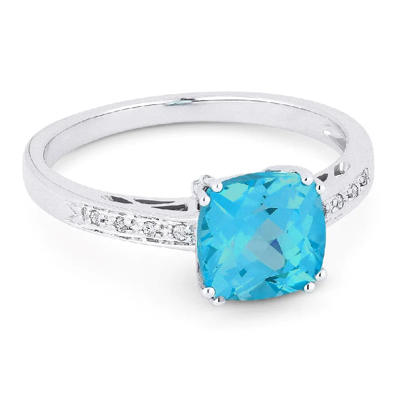 women modern luxury engagement rings -14K White Gold,london Blue Topaz Ring