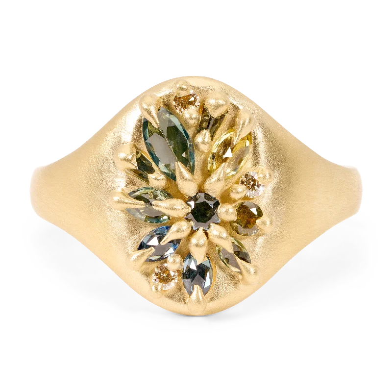 women cocktail rings -Green Lotus Signet Ring - Size 7.5 - 11681