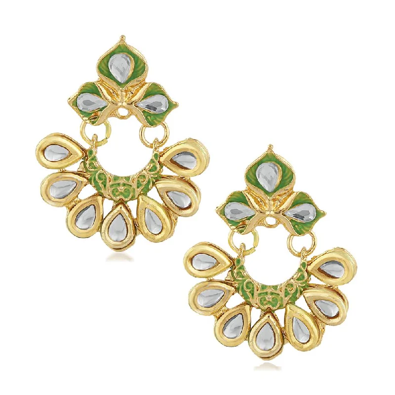 women geometric earrings -Mahi Traditional Floral Chandbali Kundan and Green Meenakariwork Earrings for Women (ER1109676G)