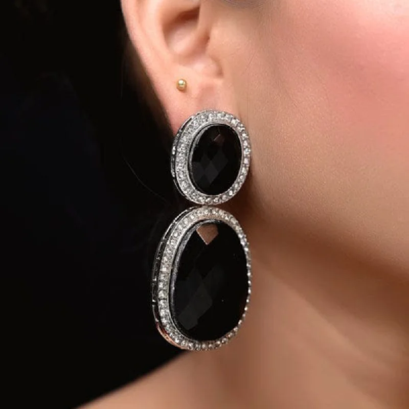 women gold statement earrings -Shagna Silver Plated Austrian Stone Dangler Earrings