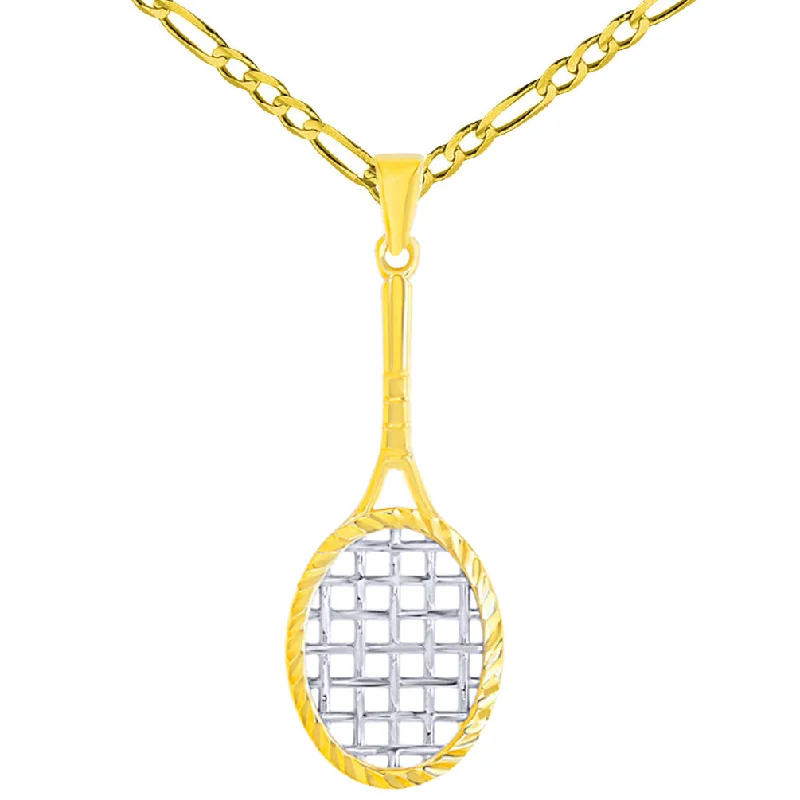 women chic necklaces -14K Yellow Gold Tennis Racquet with Texture Sports Pendant Necklace