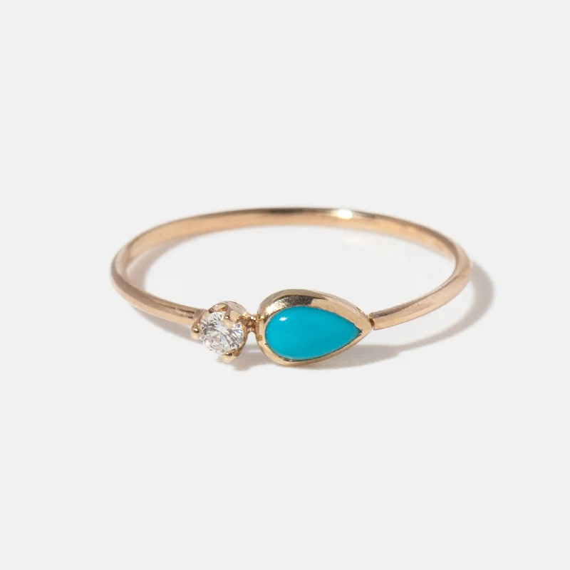 women antique rings -Bezel Teardrop Turquoise and Prong Diamond Ring