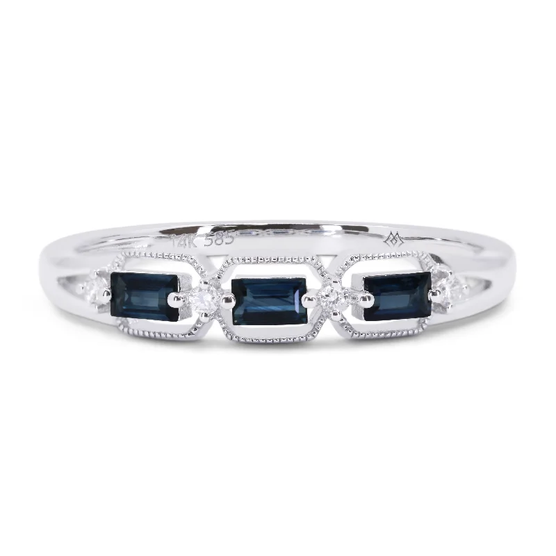 women princess cut engagement rings -14K White Gold,sapphire Ring