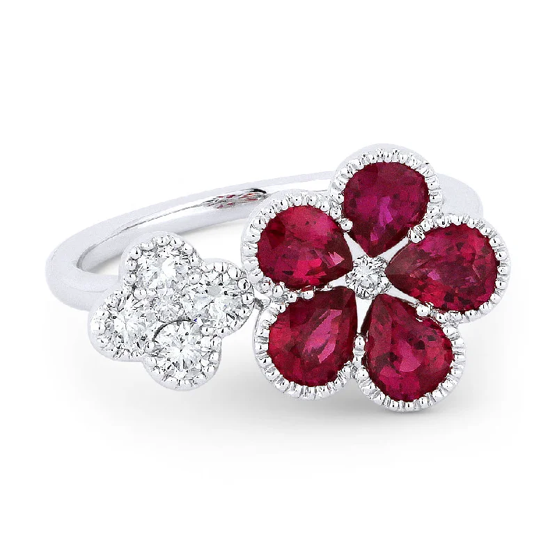 women antique-style engagement rings -14K White Gold,ruby Ring