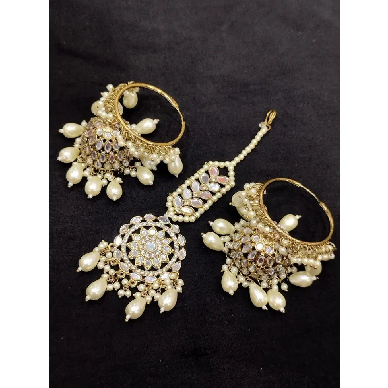 women hoop earrings -Akruti Collection Gold Plated Mirror Jhumki Earrings With Maangtikka