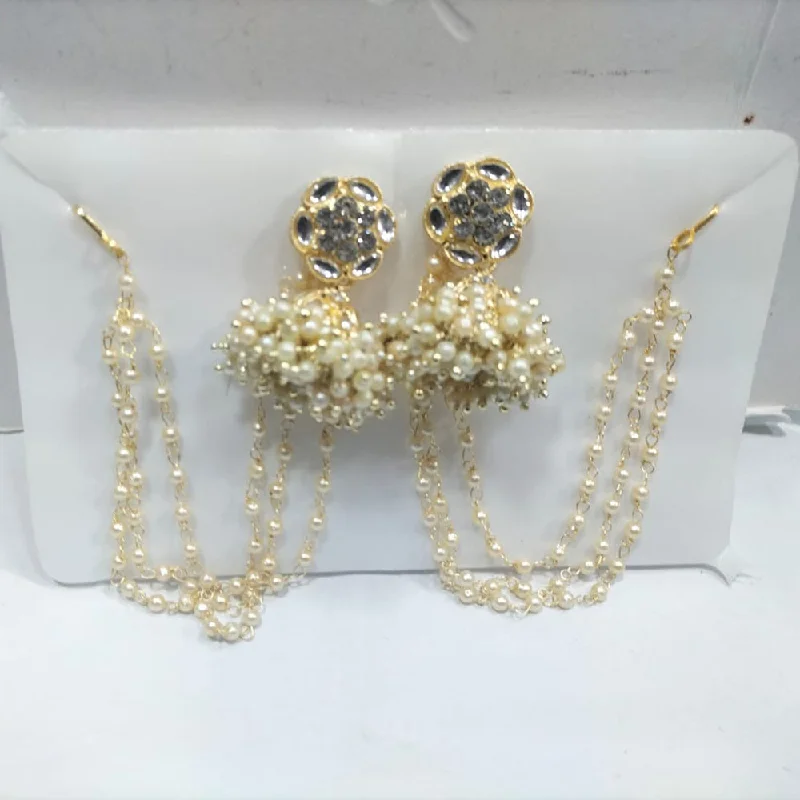 women colorful earrings -Manisha Jewellery Gold Plated Pearl And Kundan Kanchain Jhumki Earrings