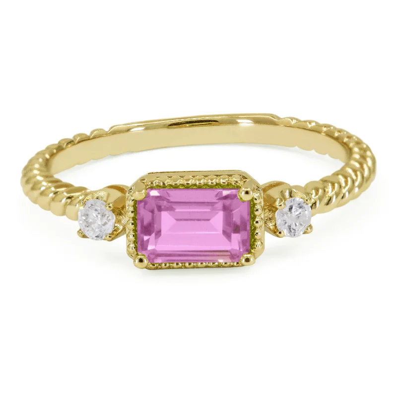 women halo engagement rings -14K Yellow Gold,created Pink Sapphire Ring