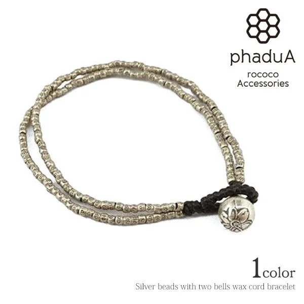 women luxury bracelets -PHADUA / Wax cord bracelet with two silver bead bells