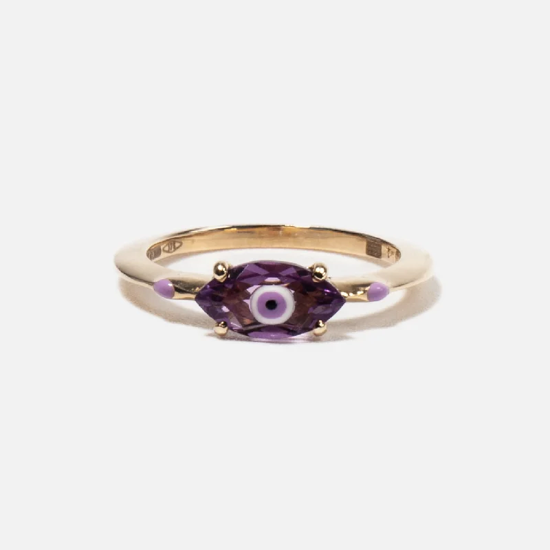 women yellow gold rings -Amethyst Big Eye Ring