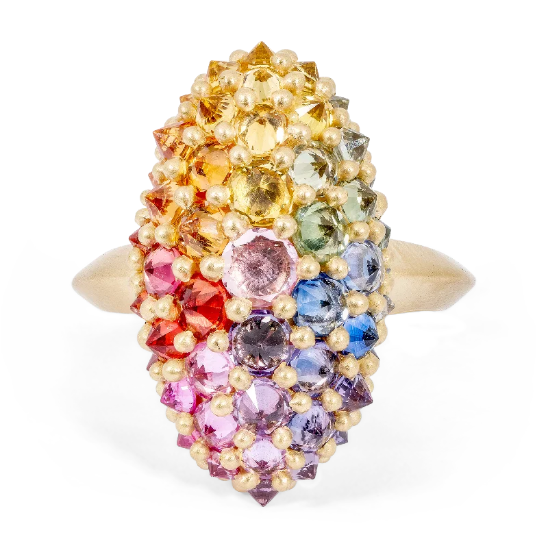 women vintage rings -Rainbow Sputnik Cocktail Ring - Size 6 - 11219