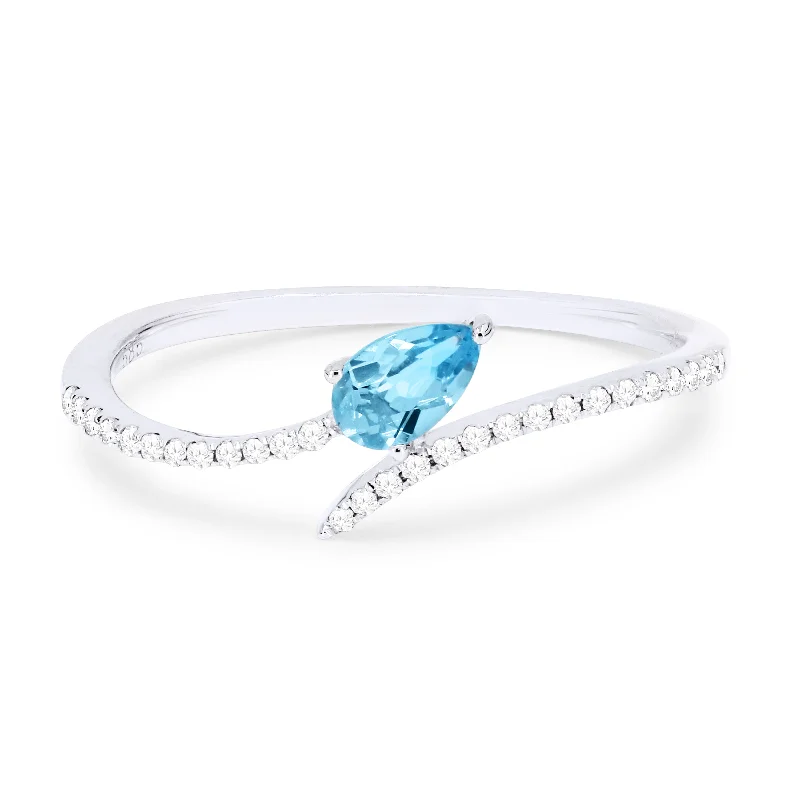 women princess cut solitaire engagement rings -14K White Gold,blue Topaz Ring