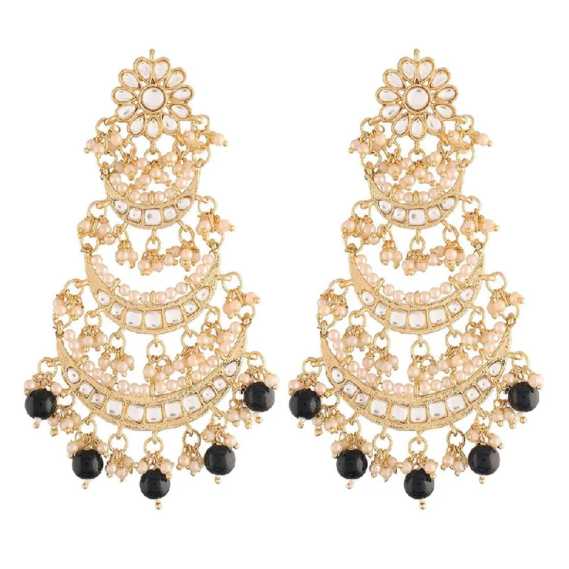 women luxury earrings -Etnico 18k Gold Plated 3 Layered Beaded Chandbali Earrings with Kundan and Pearl Work for Women (E2859B)