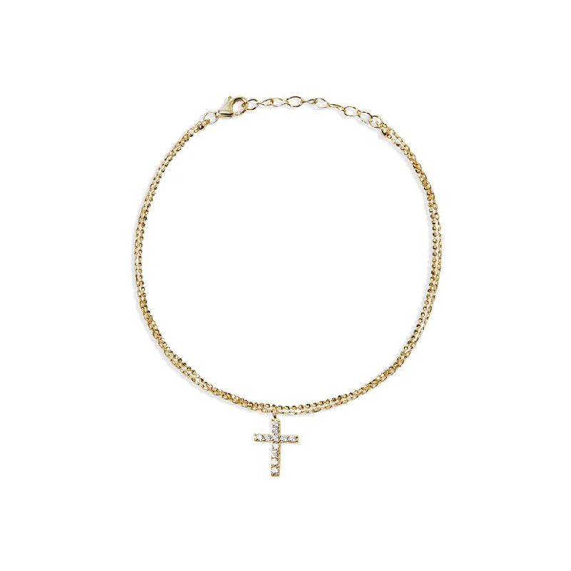 women rose gold bracelets -THE DOUBLE CHAIN CROSS BRACELET