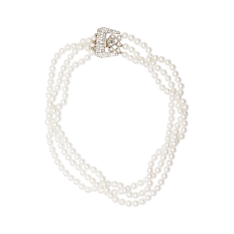 women short necklaces -White Pearl & Rhodium Necklace