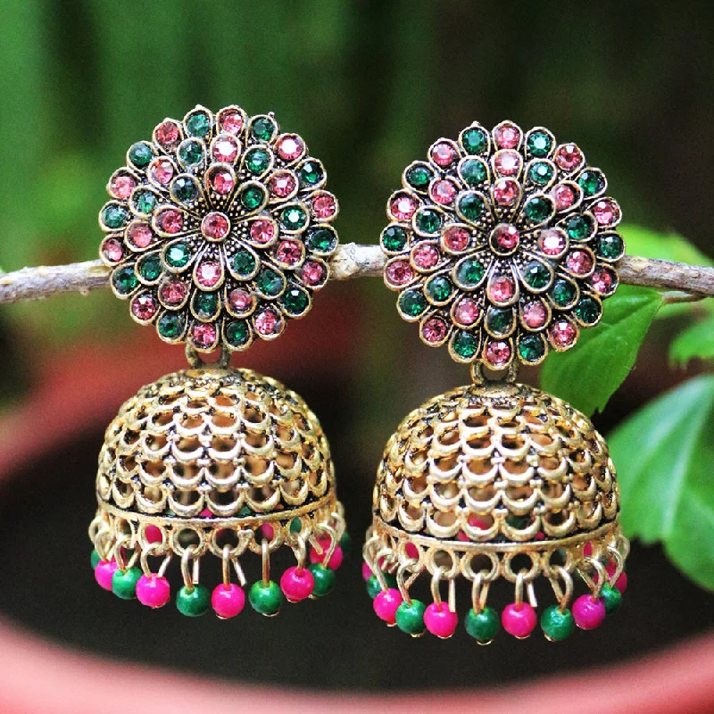 women cute stud earrings -H K Fashion  Oxidised Gold Plated Jhumki Earrings