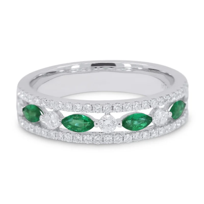 women classic solitaire diamond engagement rings -14K White Gold,emerald Ring