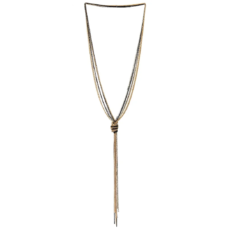 women gold plated necklaces -Chic Gold Black Lariat Necklace Tassel Pendant with Rhinestones, Multi-strand Long Chains Y-Shape