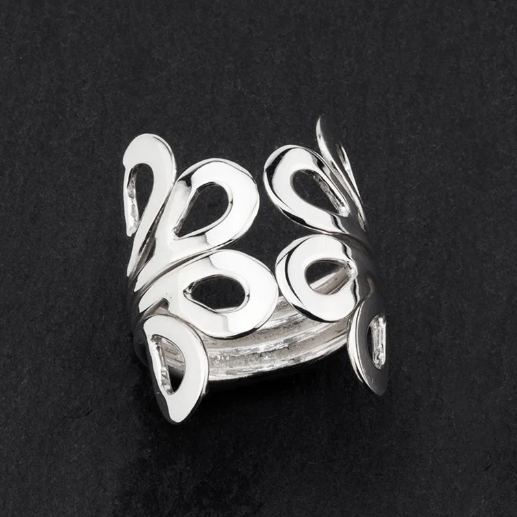 women elegant wedding rings -Sterling Silver Open Front Floral Ring