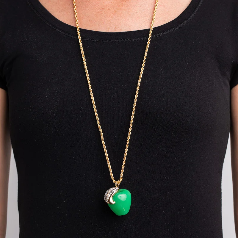 women minimalist gold necklaces -Jade Apple Pendant