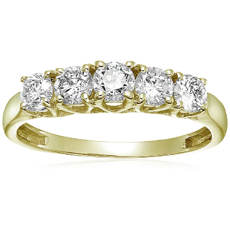 women halo engagement ring sets -1 cttw Certified I1-I2 5-Stone Diamond Ring 14K White or Yellow Gold Engagement