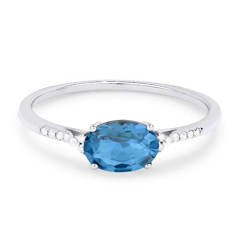 women solitaire engagement rings -14K White Gold,swiss Blue Topaz Ring