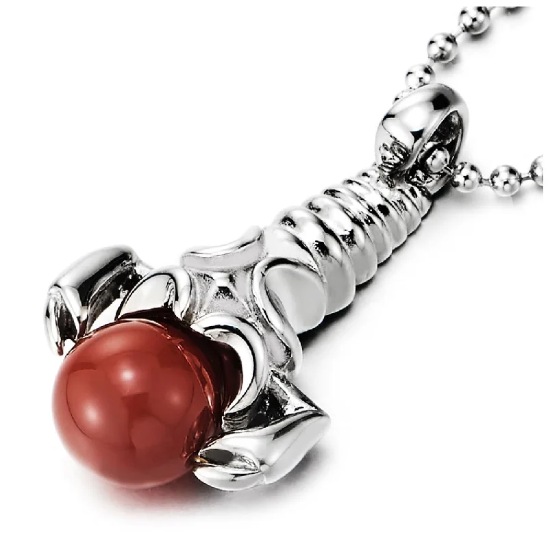 women star pendant necklaces -COOLSTEELANDBEYOND Scorpion King Necklace Pendant with Red Bead Ball, Stainless Steel Necklace for Men and Women