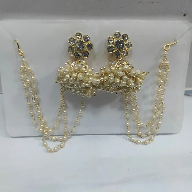 women clip-on earrings -Manisha Jewellery Gold Plated Pearl And Kundan Kanchain Jhumki Earrings