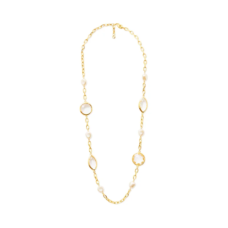 women personalized necklaces -Gold Chain Baroque Pearl & Crystal Necklace