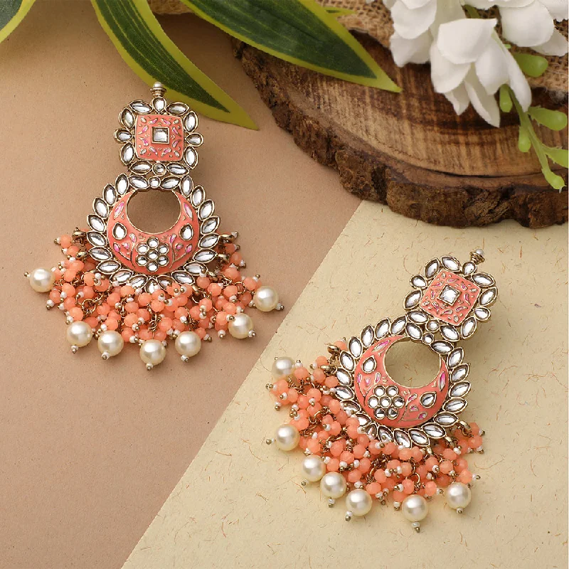 women oversized earrings -Mahi Orange Meenakari Work Floral Chandbali Traditional Dangler Earrings with Crystals and Beads for Women (ER11098131GOrg)