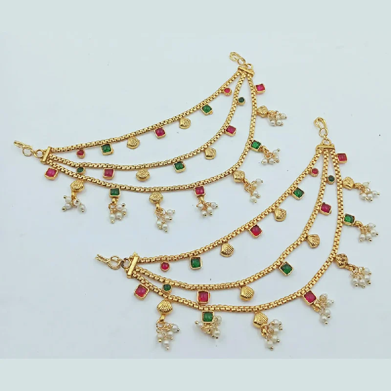 women geometric earrings -Manisha Jewellery Gold Plated Kundan Stone Kan Chain