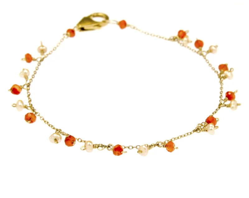 women leather bracelets -Orange Carnelian Bracelet in Gold Filled BR088