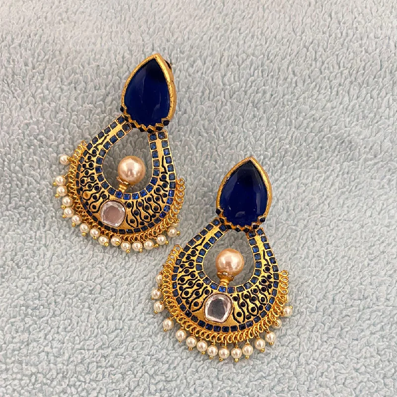 women gemstone earrings -Jewel Addiction Gold Plated Pota Stone And Pearls Dangler Earrings